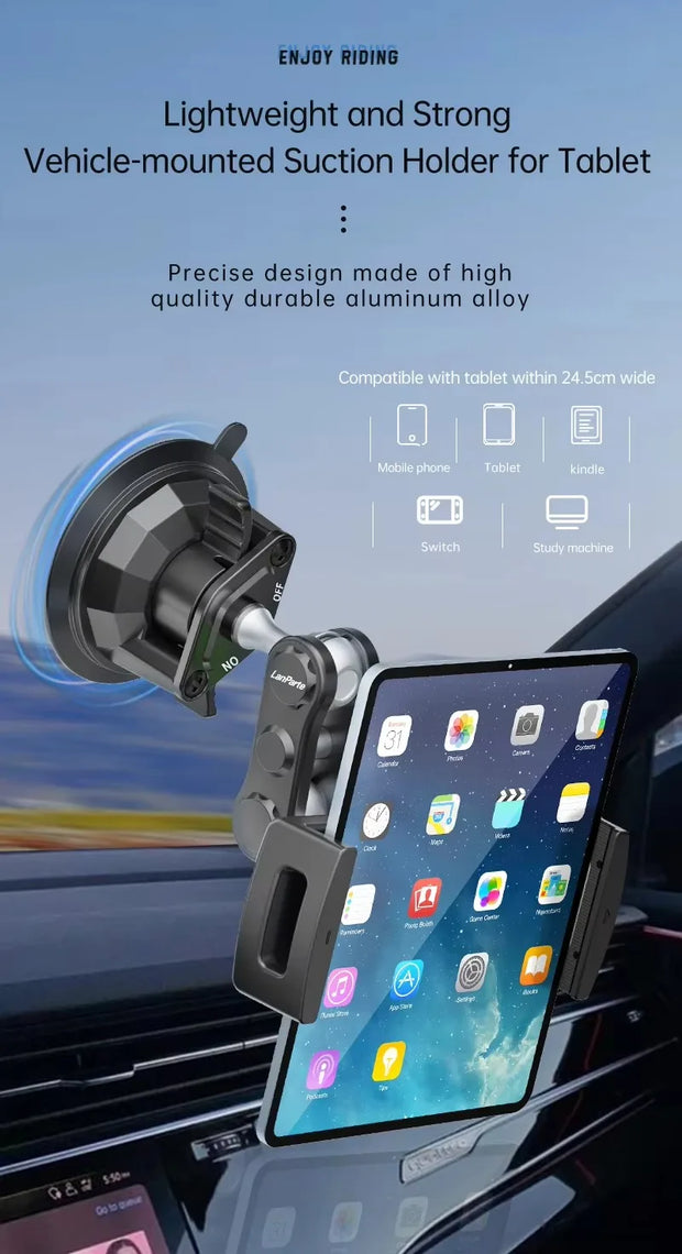 Lanparte 360-Degree Adjustable Car Mount Mobile Phone and Tablet Holder Stand for ipad accessories holder stand with Suction Cup