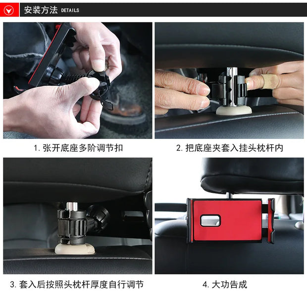 Car Tablet ipad Holder Car Seat Back Adjustable iPad Stand Car ipad Holder For Headrest 360 Rotation Mobile Phone Mount Holder