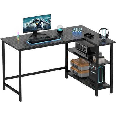 50 Inch Desk, with Shelves, Study PC Table Workstation with Storage for Home Office, Living Room, Bedroom, Computer Desk